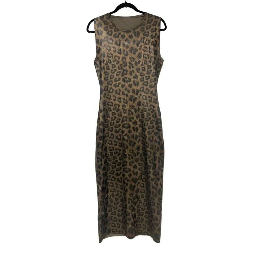 Zara Womens Dress S Small Multi Animal Print bodycon Foil Sleeveless 6427/107